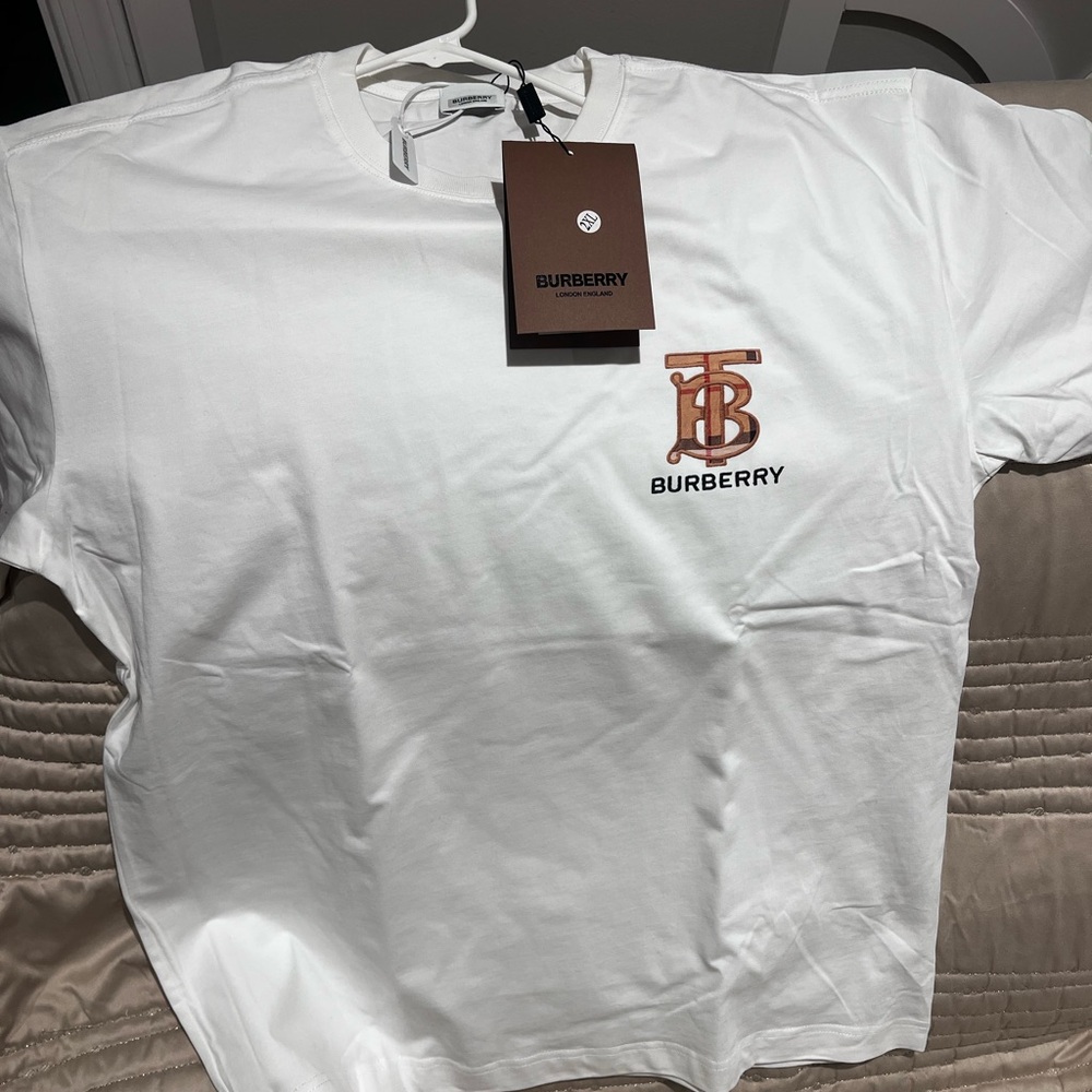 Burberry White T-Shirt with Brown Logo Men